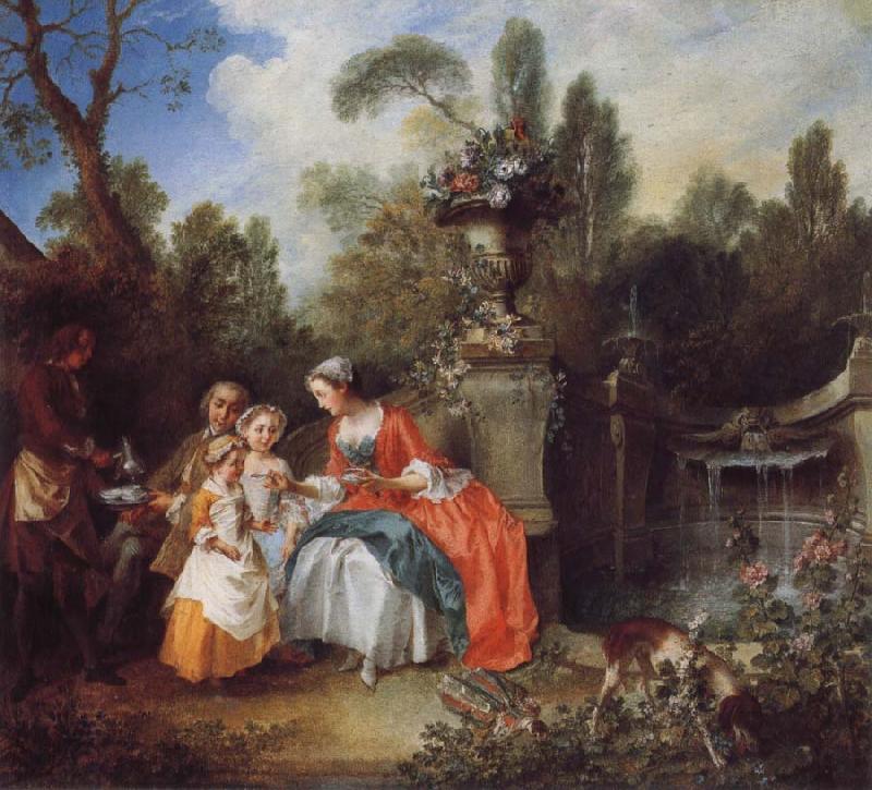 Nicolas Lancret A Lady in a Garden Taking coffee with some Children China oil painting art